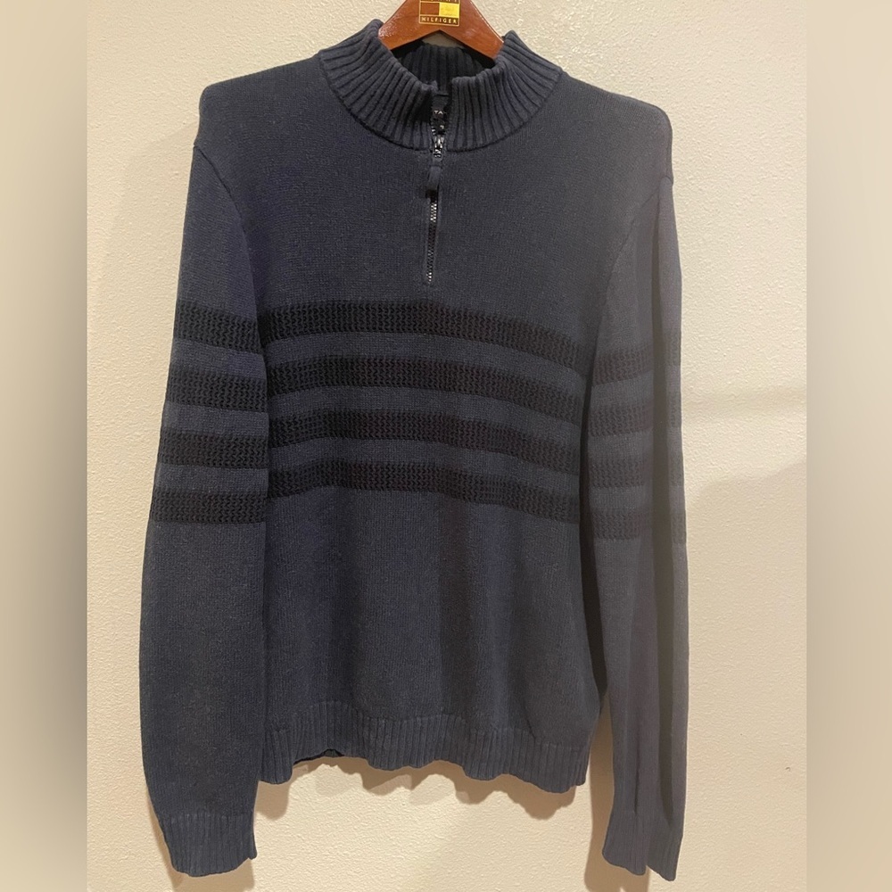 Tahari Men's Navy and Black Zip-Up Sweater